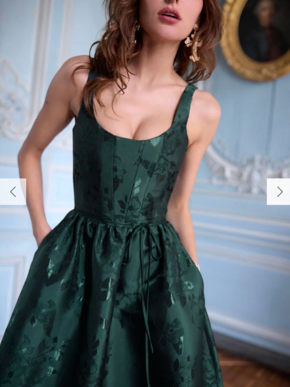 V. Chapman The Avery Dress in Emerald Baroque Floral - Picture 4 of 9